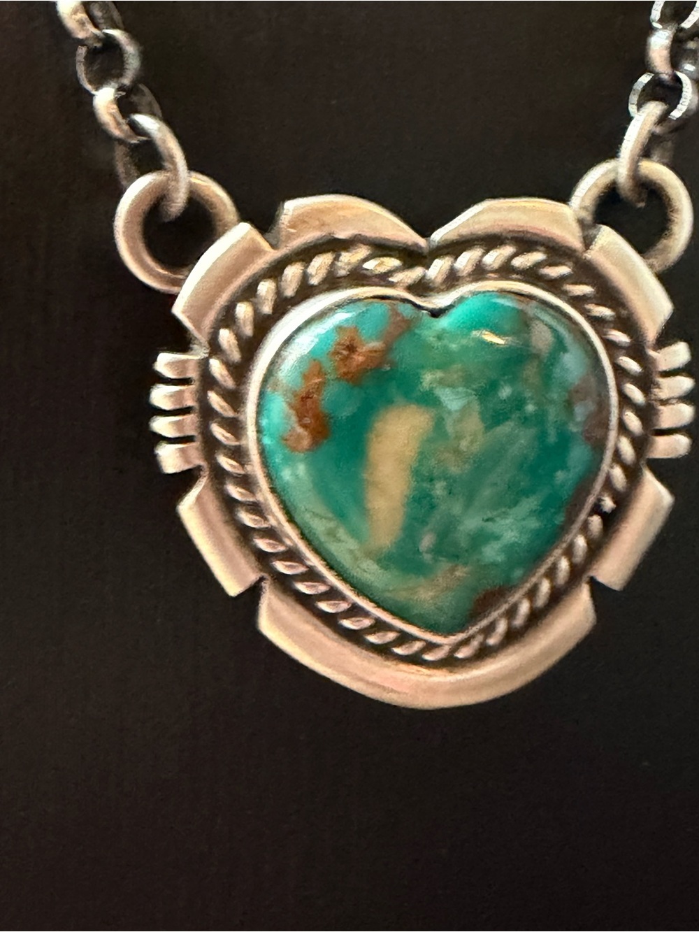 Jon McCray Navajo Handmade Sterling Silver Heart Turquoise Pendant Necklace - Picture 1 of 12